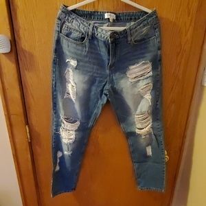 Ripped Denim Boyfriend Jeans